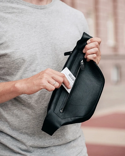 Поясная сумка кожаная ROUTE Black Grain - фото - 4