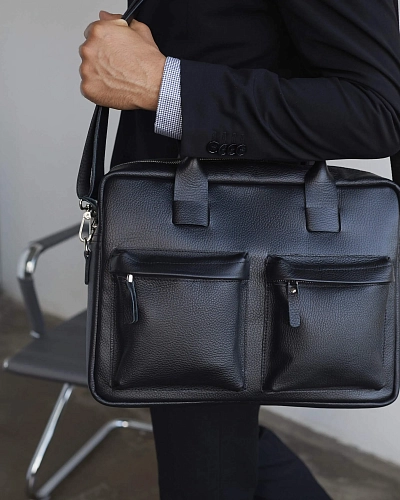 Мужская кожаная сумка BUSYHOLDER Black Grain - фото - 2