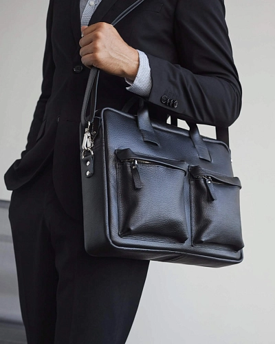 Мужская кожаная сумка BUSYHOLDER Black Grain - фото