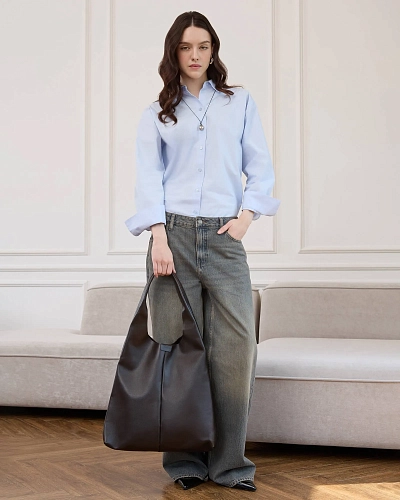 Кожаный шоппер MIA Brown - фото - 1