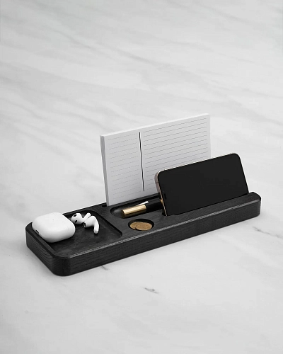 Деревянный органайзер для канцелярии Desko L Dark - фото