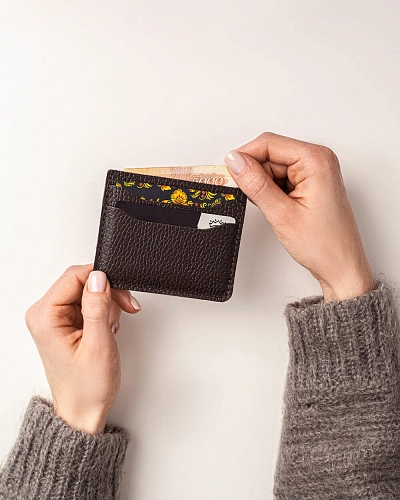 Картхолдер кожаный FLAT Brown Grain - фото - 1