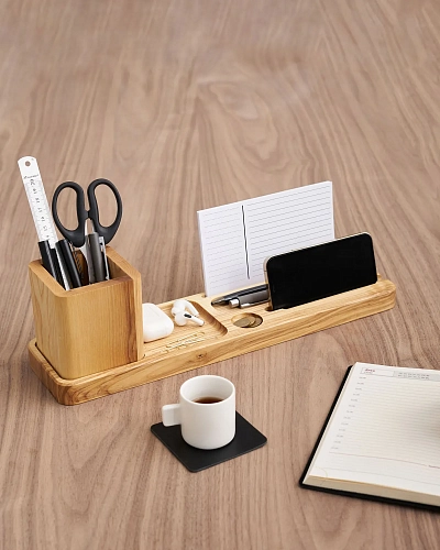 Деревянный органайзер для канцелярии Desko XL Natural - фото - 2