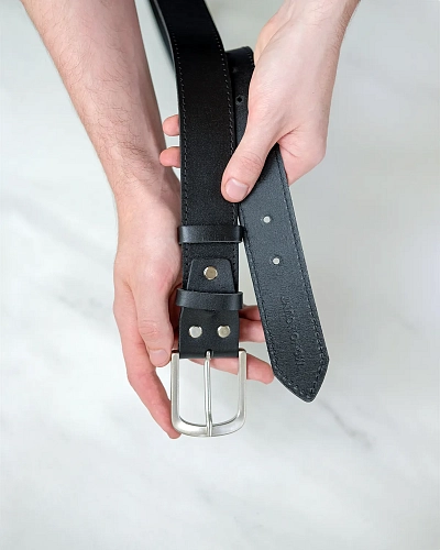 Ремень мужской PILOT STITCH Black 120-125 см в деревянной коробочке - фото - 1