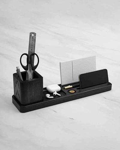 Деревянный органайзер для канцелярии Desko XL Dark - фото