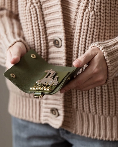 Ключница кожаная LOCK Olive - фото - 1