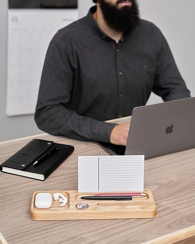 Деревянный органайзер для канцелярии Desko L Natural - фото - 4