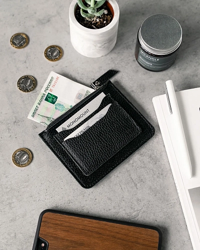 Мини кошелек кожаный SPIRIT Black Grain - фото - 1