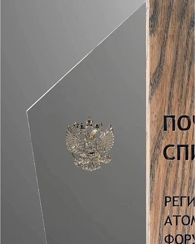 Награда деревянная NN-12ms с оргстеклом и металлостикером
