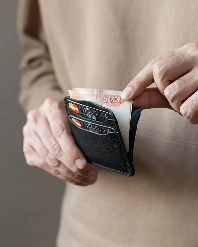 Картхолдер кожаный FLAT Black - фото