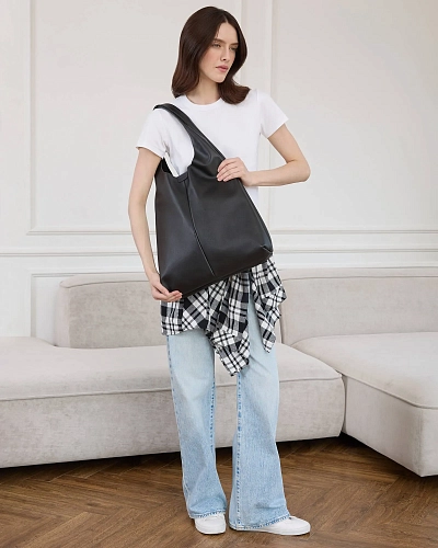 Кожаный шоппер MIA Black - фото - 1