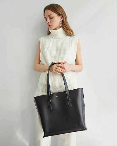 Кожаная сумка шоппер STELLA ZIP Black - фото - 2