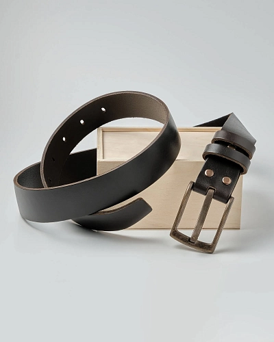 Ремень мужской FORT Brown 120-125 см в деревянной коробочке - фото - 9