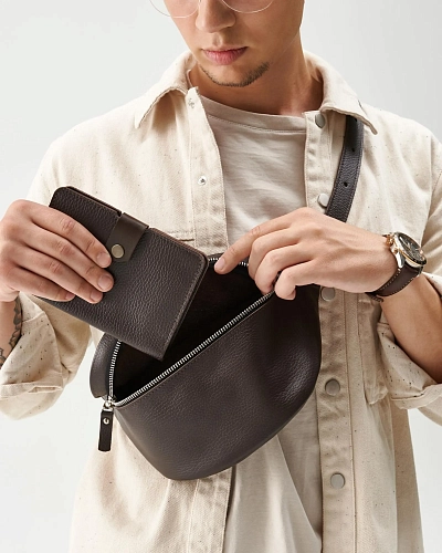 Поясная сумка кожаная CAMP Brown Grain - фото - 4