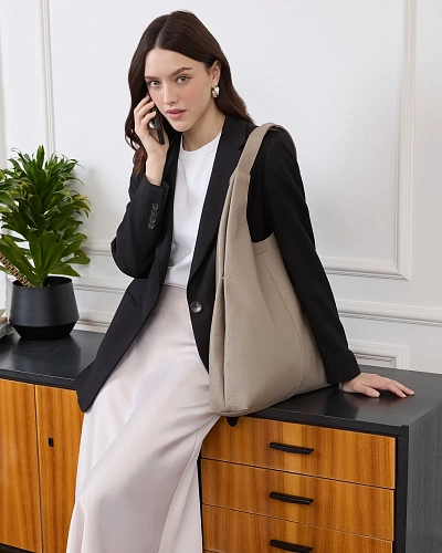 Кожаный шоппер MIA Beige - фото - 5