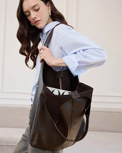 Кожаный шоппер MIA Brown - фото - 3