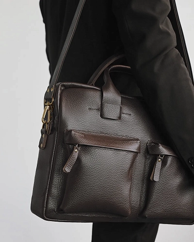 Мужская кожаная сумка BUSYHOLDER Brown Grain - фото - 2