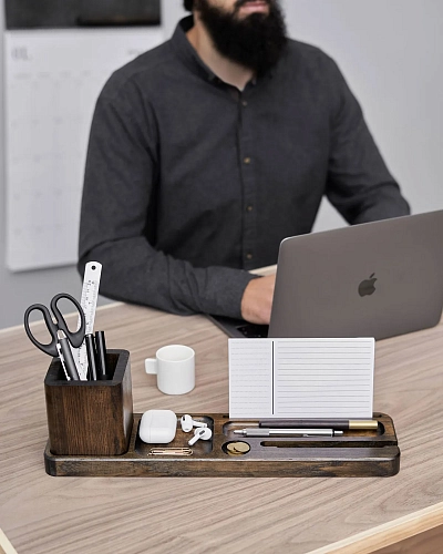 Деревянный органайзер для канцелярии Desko XL Brown - фото - 3