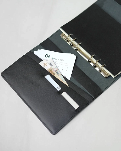 Кожаный блокнот на кольцах A5 Black - фото - 6