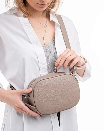 Сумка кроссбоди кожаная DAISY Beige - фото - 5