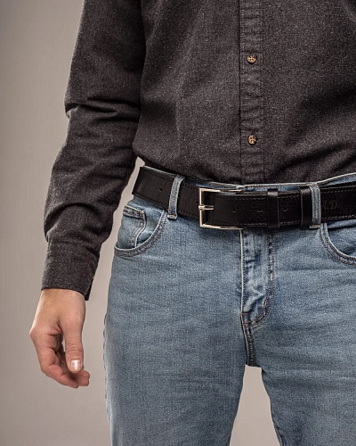 Ремень мужской OSCAR STITCH Black 120-125 см в деревянной коробочке - фото - 4