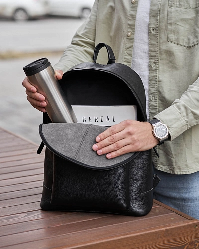 Рюкзак кожаный мужской GERALD Black Grain - фото - 3