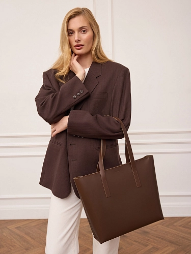 Кожаная сумка шоппер STELLA ZIP Brown - фото - 1