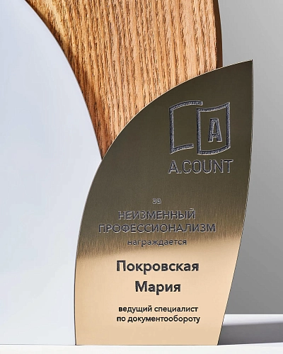 Награда деревянная NN-24 из ясеня, акрила и пластика