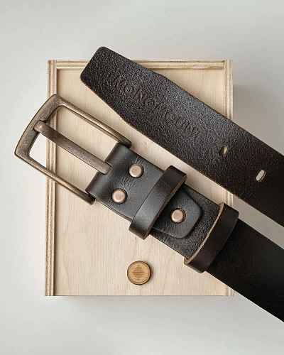 Ремень мужской FORT Brown 120-125 см в деревянной коробочке - фото - 1