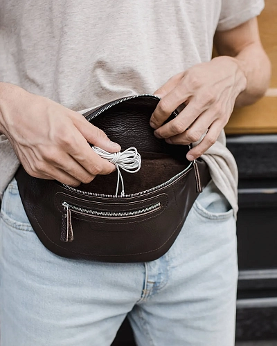 Поясная сумка кожаная ROUTE Brown Grain