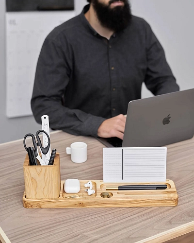 Деревянный органайзер для канцелярии Desko XL Natural - фото - 3