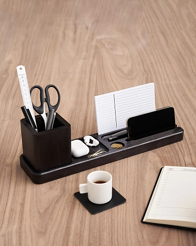 Деревянный органайзер для канцелярии Desko XL Dark - фото - 1