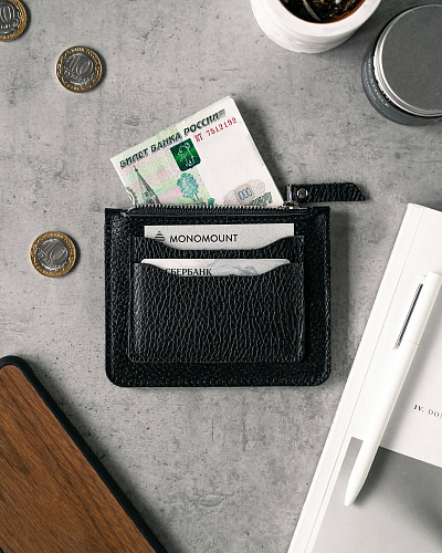 Мини кошелек кожаный SPIRIT Black Grain - фото
