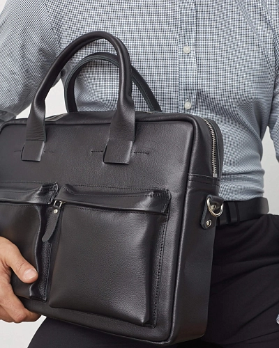 Мужская кожаная сумка BUSYHOLDER Black - фото - 2