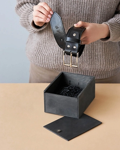 Ремень мужской OSCAR STITCH Black 120-125 см в деревянной коробочке - фото