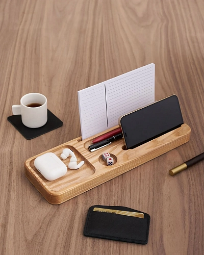 Деревянный органайзер для канцелярии Desko L Natural - фото - 3