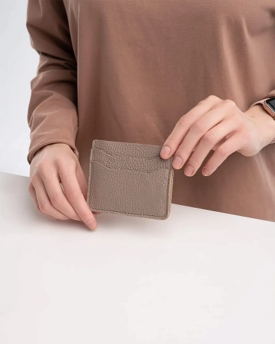 Картхолдер кожаный FLAT Beige - фото - 2