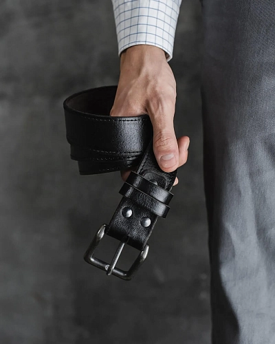 Ремень мужской BRONCO STITCH Black 120-125 см в деревянной коробочке - фото - 1