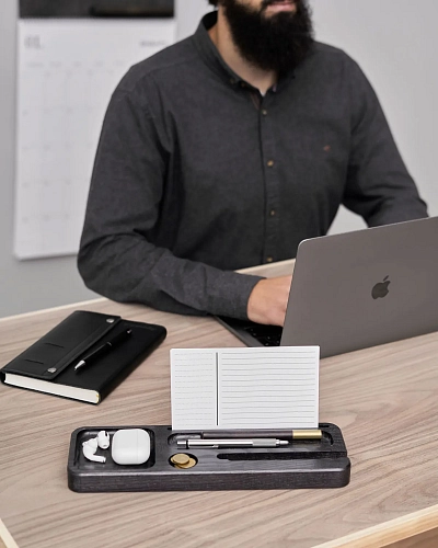 Деревянный органайзер для канцелярии Desko L Dark - фото - 3