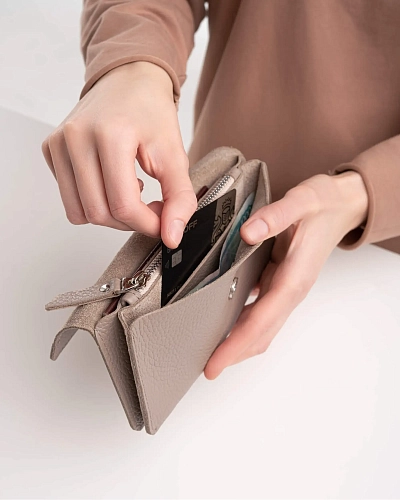 Женский кошелек кожаный ROWENA Beige - фото - 8