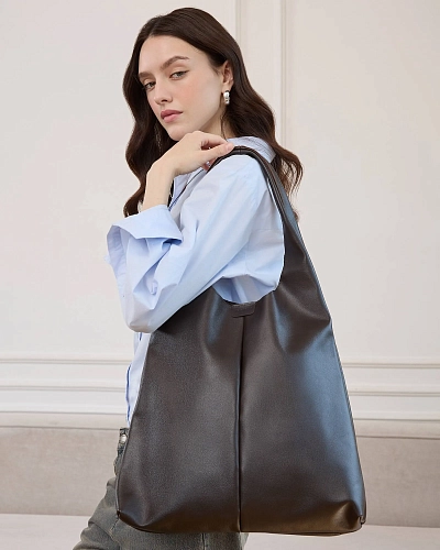 Кожаный шоппер MIA Brown - фото - 2