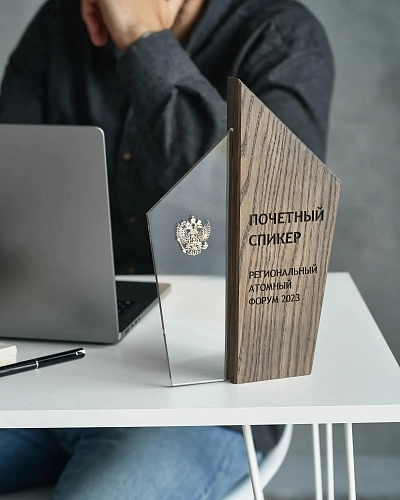 Награда деревянная NN-12ms с оргстеклом и металлостикером