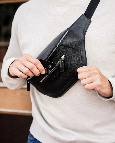 Поясная сумка кожаная ROUTE Black Grain - фото - 5