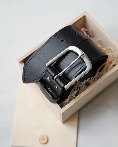 Ремень мужской PILOT STITCH Black 120-125 см в деревянной коробочке - фото - 8