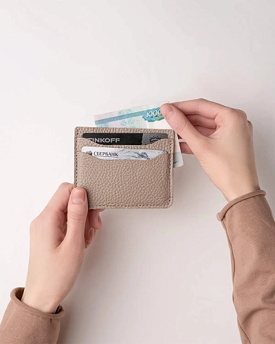 Картхолдер кожаный FLAT Beige - фото - 3