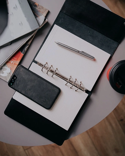 Кожаный блокнот на кольцах A5 Black