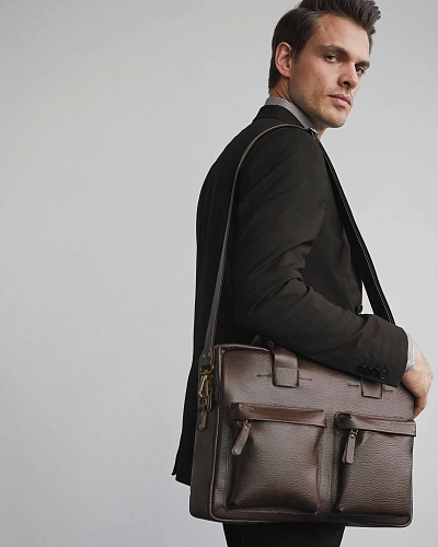 Мужская кожаная сумка BUSYHOLDER Brown Grain - фото