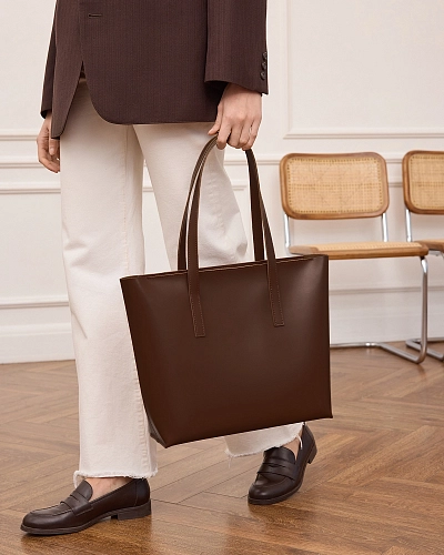 Кожаная сумка шоппер STELLA ZIP Brown - фото - 2