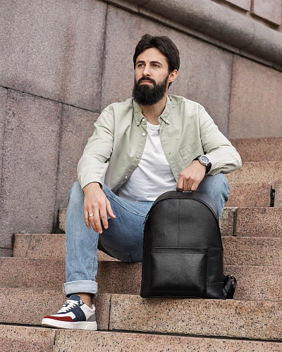 Рюкзак кожаный мужской GERALD Black Grain - фото - 6
