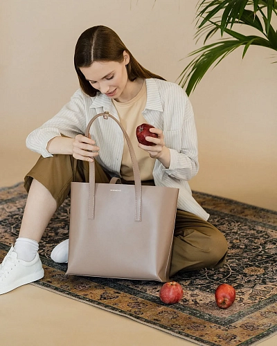 Кожаная сумка шоппер STELLA ZIP Coffee - фото - 2